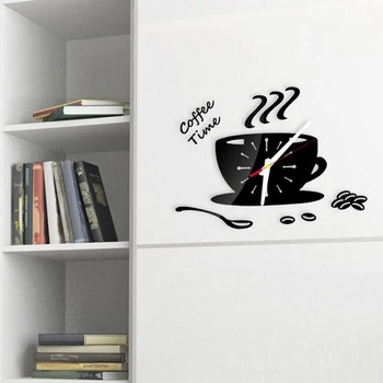 Αυτοκόλλητο τοίχου 3D Coffee Cup Mirror Ρολόι τοίχου Σίγαση κουζίνας Διακόσμηση σπιτιού Αυτοκόλλητο τοίχου σε σχήμα φλιτζάνι Κοίλο ψηφιακό ρολόι Hot εκπτώσεις