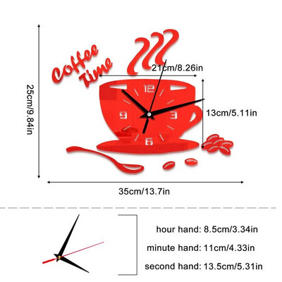3D kávéscsésze tükör fali matrica falióra néma konyha lakberendezési csésze alakú falmatrica üreges digitális óra forró akció