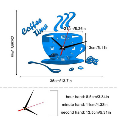3D kávéscsésze tükör fali matrica falióra néma konyha lakberendezési csésze alakú falmatrica üreges digitális óra forró akció
