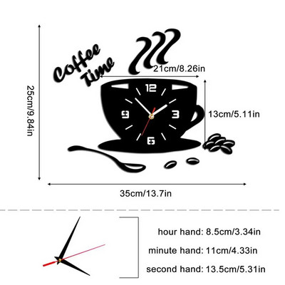 3D kávéscsésze tükör fali matrica falióra néma konyha lakberendezési csésze alakú falmatrica üreges digitális óra forró akció