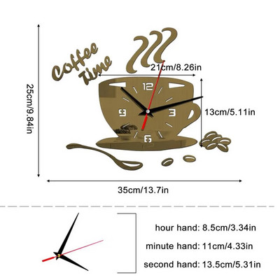 3D kávéscsésze tükör fali matrica falióra néma konyha lakberendezési csésze alakú falmatrica üreges digitális óra forró akció