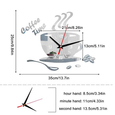 3D kávéscsésze tükör fali matrica falióra néma konyha lakberendezési csésze alakú falmatrica üreges digitális óra forró akció