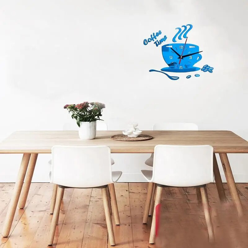 3D kávéscsésze tükör fali matrica falióra néma konyha lakberendezési csésze alakú falmatrica üreges digitális óra forró akció
