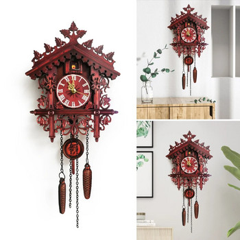 Vintage Σαλόνι Κούκος Σκαλιστό Πουλί Διακόσμηση Ρολόι Τοίχου με Ξύλινο Εκκρεμές Κρεβατοκάμαρα Ευρωπαϊκό Ρολόι Κούκος Κούκος