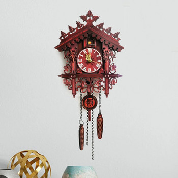 Vintage Σαλόνι Κούκος Σκαλιστό Πουλί Διακόσμηση Ρολόι Τοίχου με Ξύλινο Εκκρεμές Κρεβατοκάμαρα Ευρωπαϊκό Ρολόι Κούκος Κούκος