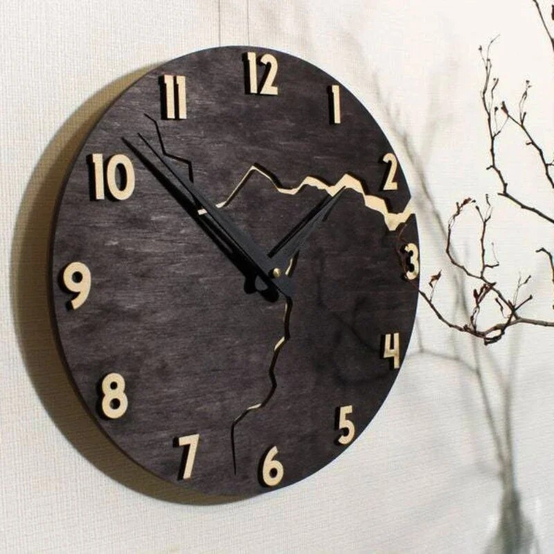 Creative Crack Paprastas medinis tylus sieninis laikrodis Modernus namų dekoravimas Modernus sieninio laikrodžio fono siena