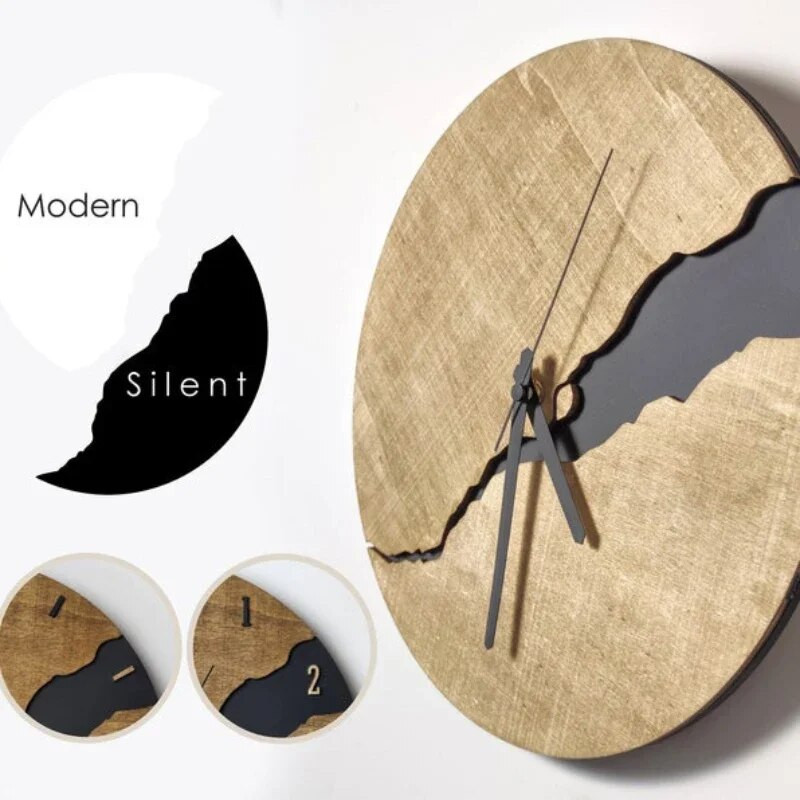 Creative Crack Paprastas medinis tylus sieninis laikrodis Modernus namų dekoravimas Modernus sieninio laikrodžio fono siena
