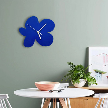 Σκανδιναβικό ρολόι τοίχου Αθόρυβο ρολόι με μπαταρία Διακοσμητικό για παιδιά Τραπέζι Παιδικό Στολίδι σαλονιού Μπλε λουλούδια Creative