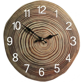 Ετήσιο δαχτυλίδι προσομοίωσης 12 ιντσών Ξύλινο ρολόι τοίχου Old Wood Grain Silent Clock Ρολόι Creative Home Σαλόνι Διακόσμηση γραφείου