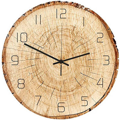 Ceas de perete din lemn cu inel anual de simulare de 12 inchi Ceas silențios din lemn vechi Ceas liniștit pentru casă creativă sufragerie pentru birou Decorație