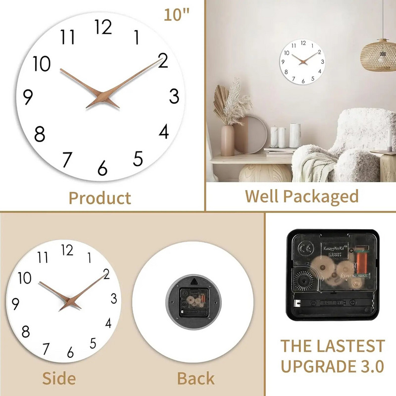 Kružni zidni sat od 10 inča s drvenim zrnom Tihi dnevni boravak Spavaća soba Retro zidni sat Minimalistički kreativni sat za uređenje doma