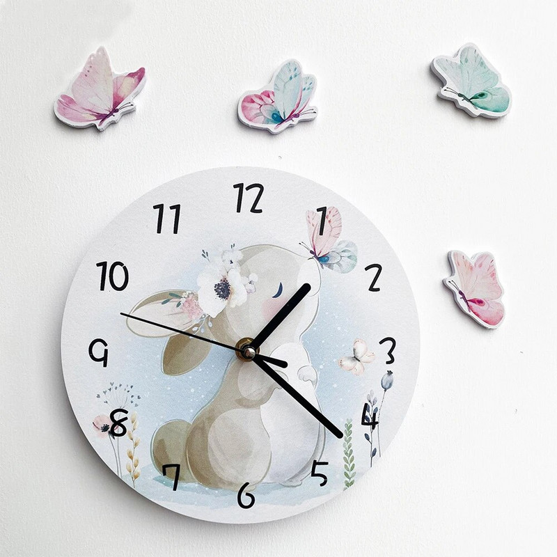 Funlife Fairy Tale Forest Ακουαρέλα Παιδικό Ρολόι τοίχου Cross Border New Cartoon Rabbit SWC014