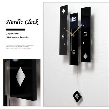 Черен акрилен креативен стенен часовник с люлка, всекидневна, спалня, безшумен домашен моден часовник