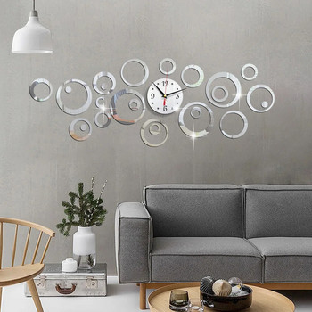 3D стерео акрилно огледало Голям размер Стенен часовник Bubble Circle Mute Творческа всекидневна Декорация на спалня Часовник Модно забавление