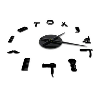 Ανδρικό κουρείο χωρίς πλαίσιο Ακρυλικά απλά 3D ρολόγια τοίχου DIY Hair Stylist Διακόσμηση κομμωτηρίου Ήσυχο ρολόι με εφέ καθρέφτη