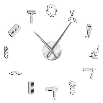 Raamita meeste juuksurisalong Akrüül Lihtne 3D DIY seinakellad Juuksuristilist Juuksurisalongi Sisustus Vaikne pühkimispeegli efektiga kellakell