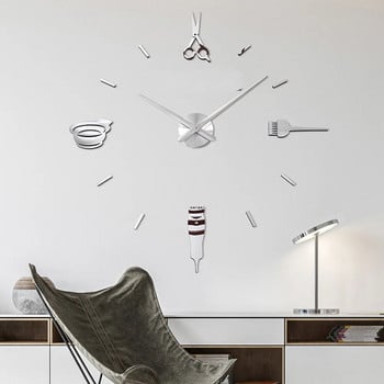 Светещ 3d стенен часовник Големи часовници Модерен дизайн Часовник Luminova Стикер Огледало Фризьорски салон Бръснарски прическа
