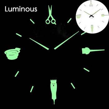 Φωτεινό ρολόι τοίχου 3d Μεγάλα ρολόγια μοντέρνα σχεδίαση Luminova ρολόι αυτοκόλλητο καθρέφτης Κομμωτήριο κομμωτηρίου Κούρεμα κουρέα