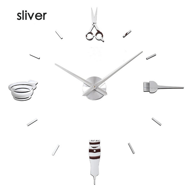 Šviesus 3D sieninis laikrodis Dideli laikrodžiai Modernaus dizaino Luminova Laikrodis Lipdukas Veidrodis Kirpyklos Kirpykla Kirpėjo kirpimas