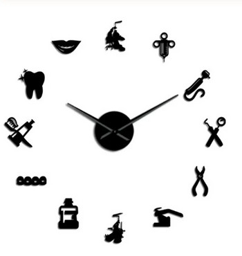 3D стикер за стенен часовник Зъболекари Зъболекарски инструменти Клиника Стоматологична болница Ортодонтия Декорация на стаи Безрамков часовник