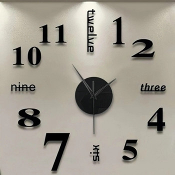 Огромен стенен часовник 3D Направи си сам кварцови часовници без рамки Mute Horloge Стенни часовници с модерен дизайн Стикери Художествени стикери Висящи за декор
