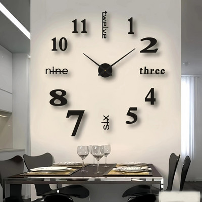 Ρολόι τοίχου μεγάλου μεγέθους 3D DIY ρολόγια χαλαζία χωρίς πλαίσιο Mute Horloge Μοντέρνα σχεδίαση Ρολόγια τοίχου Αυτοκόλλητα Χαλκομανίες τέχνης Κρεμαστά για διακόσμηση
