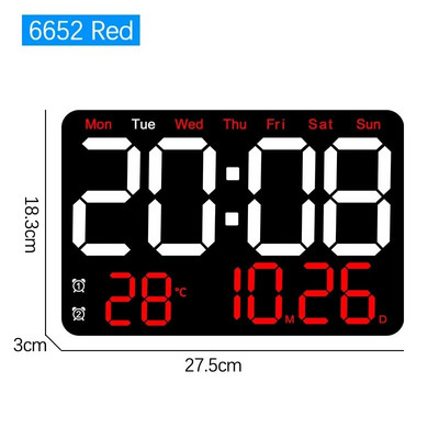 Ecran mare Ceas digital LED Data Ora Afișaj temperatură Ceas de perete suspendat Ceas cu alarmă electronic de pe noptieră