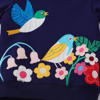 Little maven 2023 Пролетни суичъри за момичета Животни Птици с цветя Апликации Детски дрехи Памучни дрехи за бебета за момичета