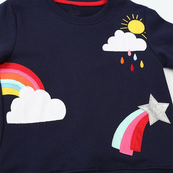 Little maven 2023 Детски дрехи Суитшърт за момичета Rainbow Clouds Детски дрехи Пролет Есен Горнища от памук