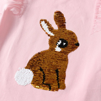 DXTON Φθινοπωρινό μπλουζάκι για κορίτσια με μακρυμάνικο βαμβακερό μπλουζάκι για νήπια με παγιέτες Παιδικά μπλουζάκια από κουνέλι Παιδικό μπλουζάκι με ζώα Casual ρούχα