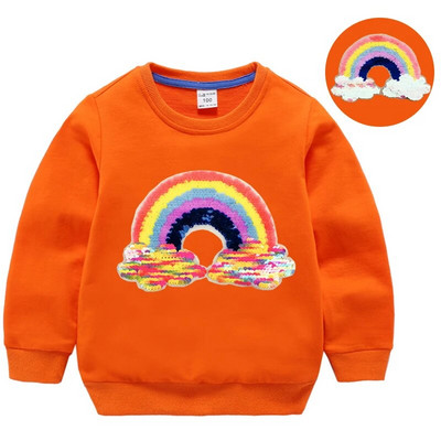 Hanorace cu paiete pentru fată, top din bumbac pentru copii, ocazional, tricou cu paiete transformat, iarnă, toamnă, haine pentru fetiță
