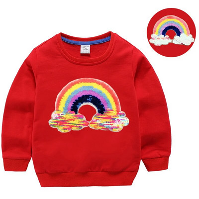 Hanorace cu paiete pentru fată, top din bumbac pentru copii, ocazional, tricou cu paiete transformat, iarnă, toamnă, haine pentru fetiță