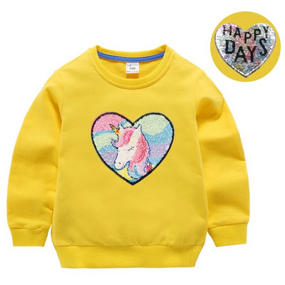 Hanorace cu paiete pentru fată, top din bumbac pentru copii, ocazional, tricou cu paiete transformat, iarnă, toamnă, haine pentru fetiță