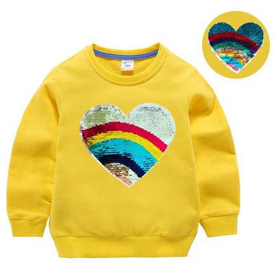 Hanorace cu paiete pentru fată, top din bumbac pentru copii, ocazional, tricou cu paiete transformat, iarnă, toamnă, haine pentru fetiță
