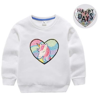 Hanorace cu paiete pentru fată, top din bumbac pentru copii, ocazional, tricou cu paiete transformat, iarnă, toamnă, haine pentru fetiță