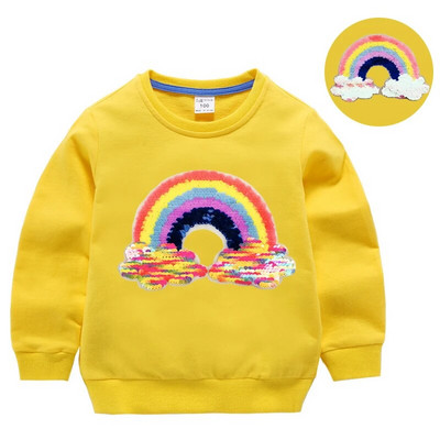 Hanorace cu paiete pentru fată, top din bumbac pentru copii, ocazional, tricou cu paiete transformat, iarnă, toamnă, haine pentru fetiță