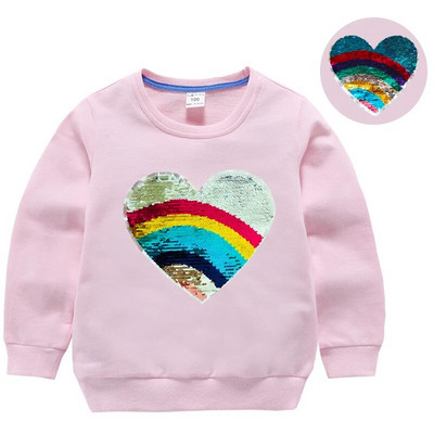 Hanorace cu paiete pentru fată, top din bumbac pentru copii, ocazional, tricou cu paiete transformat, iarnă, toamnă, haine pentru fetiță