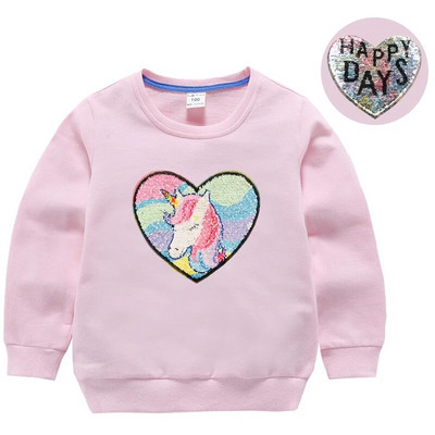 Hanorace cu paiete pentru fată, top din bumbac pentru copii, ocazional, tricou cu paiete transformat, iarnă, toamnă, haine pentru fetiță
