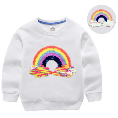 Hanorace cu paiete pentru fată, top din bumbac pentru copii, ocazional, tricou cu paiete transformat, iarnă, toamnă, haine pentru fetiță