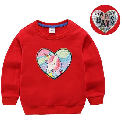 Hanorace cu paiete pentru fată, top din bumbac pentru copii, ocazional, tricou cu paiete transformat, iarnă, toamnă, haine pentru fetiță