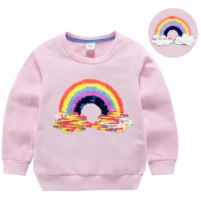 Hanorace cu paiete pentru fată, top din bumbac pentru copii, ocazional, tricou cu paiete transformat, iarnă, toamnă, haine pentru fetiță