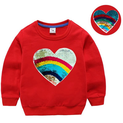 Hanorace cu paiete pentru fată, top din bumbac pentru copii, ocazional, tricou cu paiete transformat, iarnă, toamnă, haine pentru fetiță