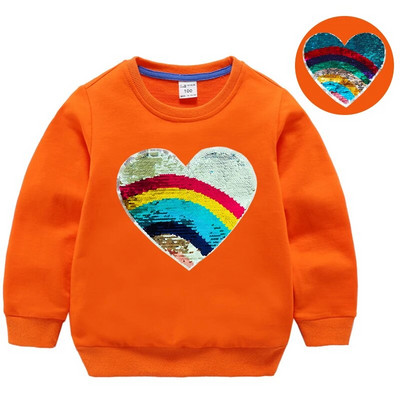 Hanorace cu paiete pentru fată, top din bumbac pentru copii, ocazional, tricou cu paiete transformat, iarnă, toamnă, haine pentru fetiță