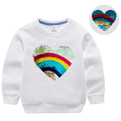 Hanorace cu paiete pentru fată, top din bumbac pentru copii, ocazional, tricou cu paiete transformat, iarnă, toamnă, haine pentru fetiță