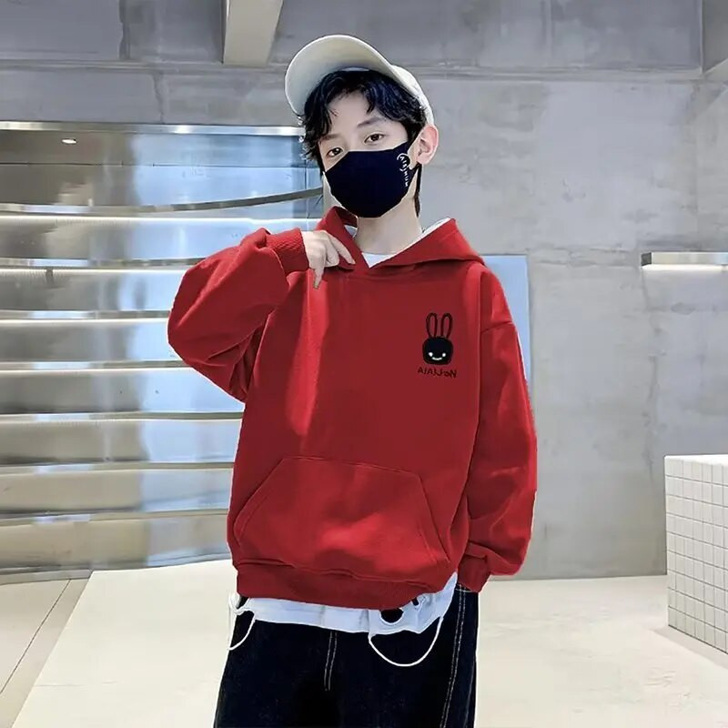 Berniukų vaikiškas pavasario ir rudens naujas laisvalaikio universalus megztinis kūdikiui, laisvas gobtuvas su pliušiniu ir pastorintu žieminiu drabužiu