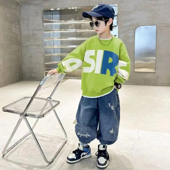 Пролетно-есенен пуловер Streetwear Boy Korea Fashion New 2023 Print Top Sleeve Детско облекло Ежедневни дрехи Tide Sport