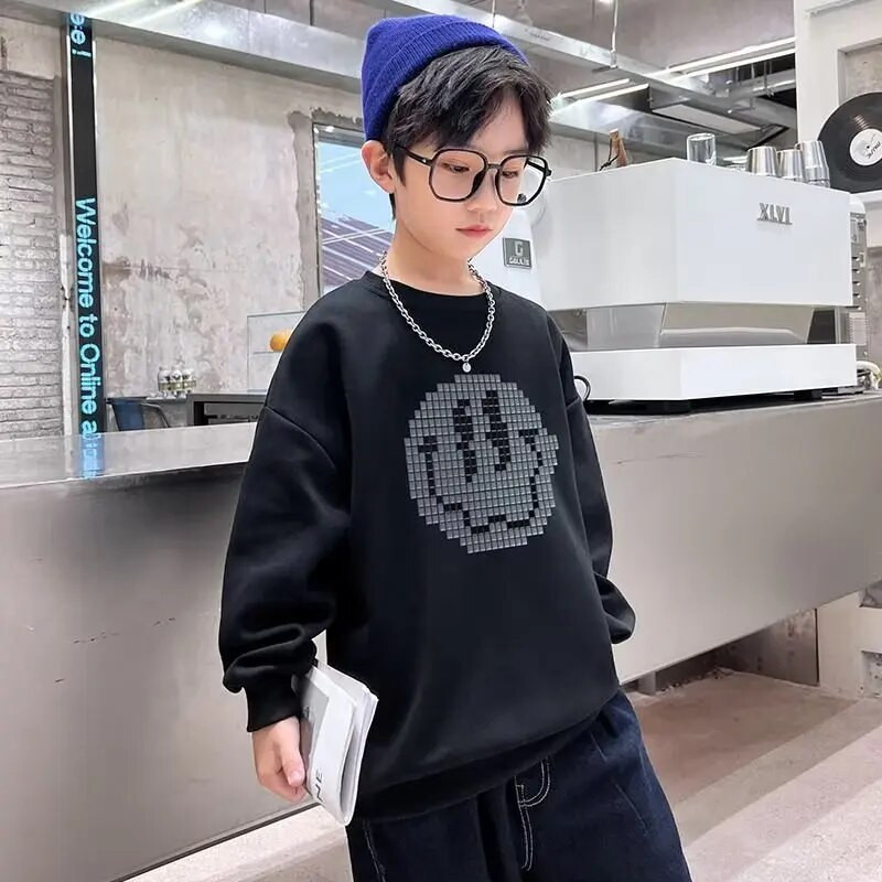 Παιδικό ανοιξιάτικο πουλόβερ κινουμένων σχεδίων με κουνέλι Νέα μοντέρνα και όμορφα ρούχα, μαύρο μπλουζάκι για μεγάλα αγόρια την άνοιξη και το φθινόπωρο