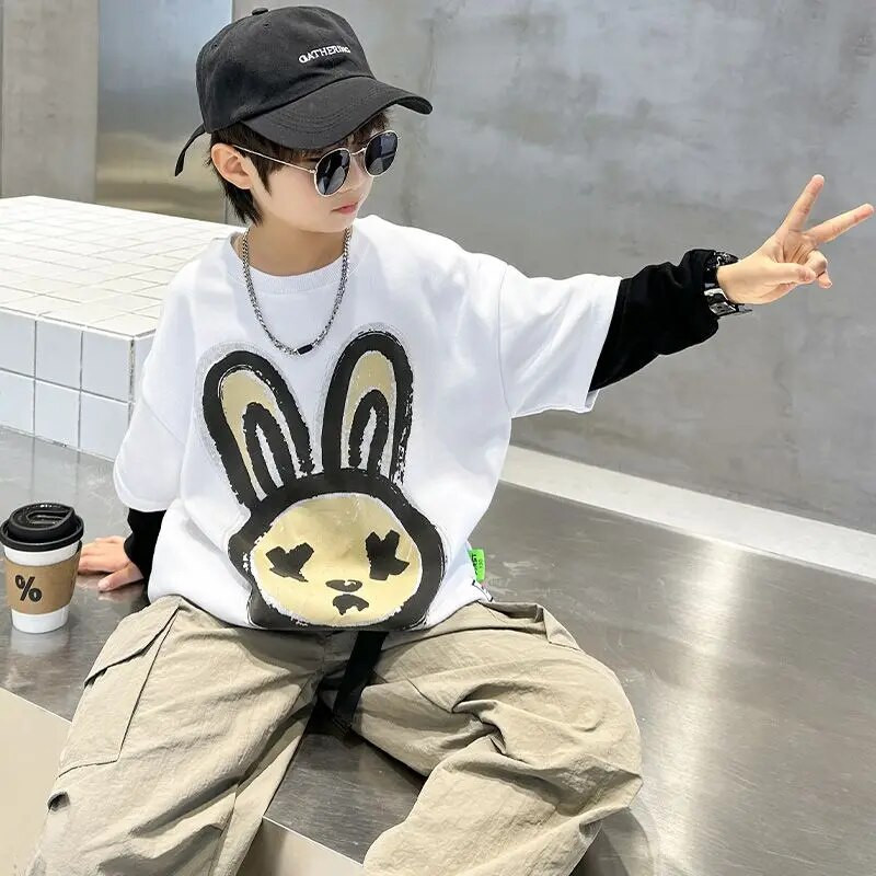 2023. aasta lasterõivad poiste pikkade varrukatega top võlts, kaks tükki, ülisuur multikas, kaelakevad, sügis, sügis 5–14-aastased