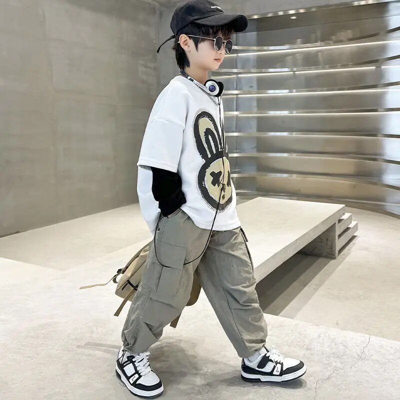 2023. aasta lasterõivad poiste pikkade varrukatega top võlts, kaks tükki, ülisuur multikas, kaelakevad, sügis, sügis 5–14-aastased