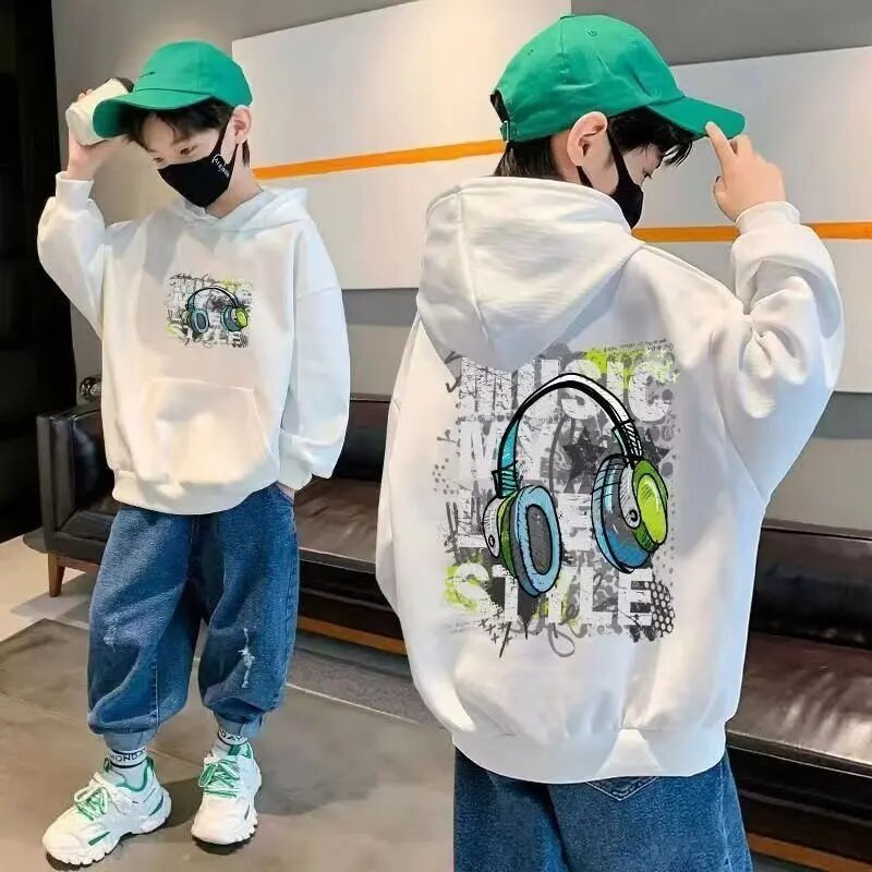 Populiarūs berniukų megztiniai pavasariui ir rudeniui Nauji vaikiški Top Nauji spaudiniai Rudens vidutinio dydžio vaikiški megztiniai megztiniai, gobtuvai